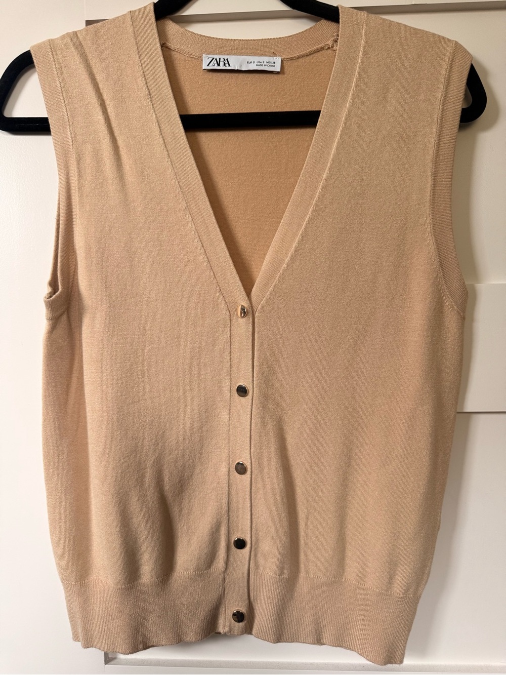 Zara Light Camel V-Neck Sweater Vest